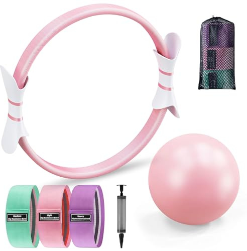 Ensemble Pilates - Anneau Pilates 35cm, Mini Ballon, Bandes de Résistance | Kit Pilates Maison, Kit Pilates pour Femmes Débutantes, pour Renforcement Musculaire, Tonification, Souplesse et Stabilité