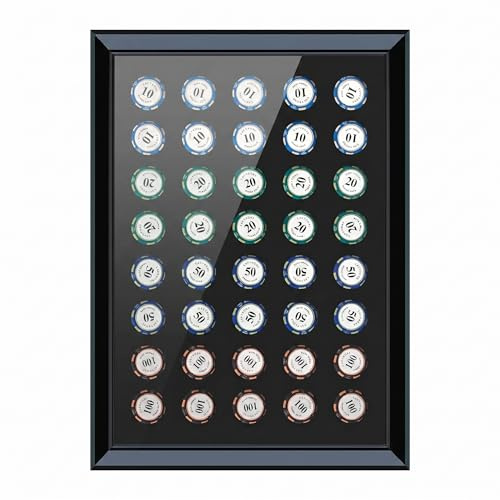 Wooden Poker Chip Display Cases Holding 40 Chips,Casino Collector's Poker Chips Solid Wood Frame with HD Glass Panel ๏ผ98% UV Protection and 95% Clarity for Wall Mount or Tabletop Display,12.9X17.7