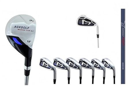 AGXGOLF Boy's Right Hand Magnum Series Irons Set: w #3 Hybrid + 5, 6, 7, 8 & 9 Irons + PW + Bonus Sand Wedge Built in The U.S.A.