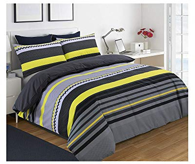 Striped Black and Yellow Duvet Cover and Pillowcase Bedding Set Bed Linen Set (Double)