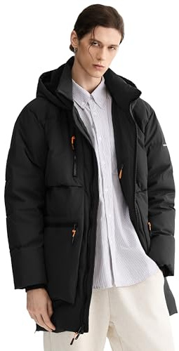 Orolay Men's Thickened Down Jacket Hooded Winter Coats with 6 Pockets Black L