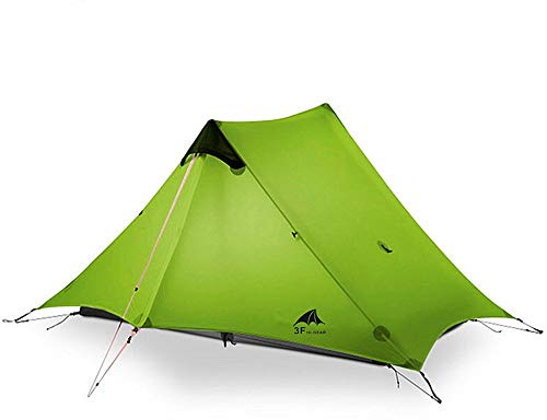 3F UL GEAR Lanshan 2 Two Person Tent 1 Hiking Ultralight Camping Tent Professional 15D Silnylon Rodless Trekking Pole Tent Waterproof Backpacking Outdoor for Camping, Bivvy (2P Green 4 Season)