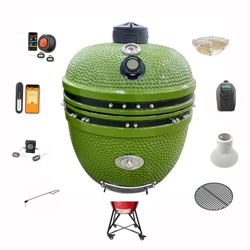 YNNI 25 » VERT CITROEN XL Chip Feeder KAMADO Bundle (Package) Divide & Conquer, Cover, Cast Iron Grate et Kickash Panier TQTT25LM