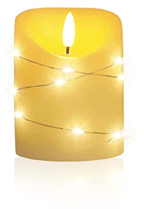 LED universum – LED-ljus Cynthia 10 cm, äkta vaxljus insvept med en LED-ljuskedja, krämfärgat varmt vitt ljus, 5 timmar timer, batteridriven: 2 x AA (ingår ej) (Cynthia 10 cm)
