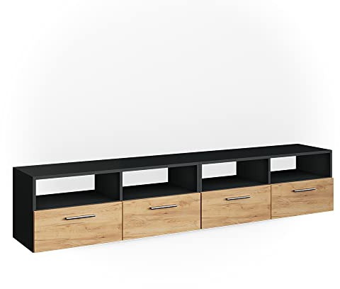 Vicco Mobile tv Diego, Antracite, 190 x 38 cm, adatto come supporto TV con ripiani aperti