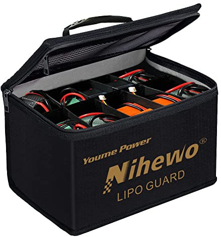 Nihewo Lipo Safe Bag Fireproof Explosionproof Bag Organizer Large Capacity Lipo Guard Safe Pouch for Lipo Battery Storage & Transportation & Charging with Durable Handle and Mesh Pocket