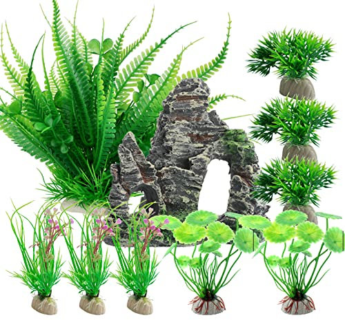 BAILMOLI Fish Tank Decorations, 10 PCS Aquarium Plants Green Fish Tank Plants Artificial Set Aquarium Ornaments Accessories