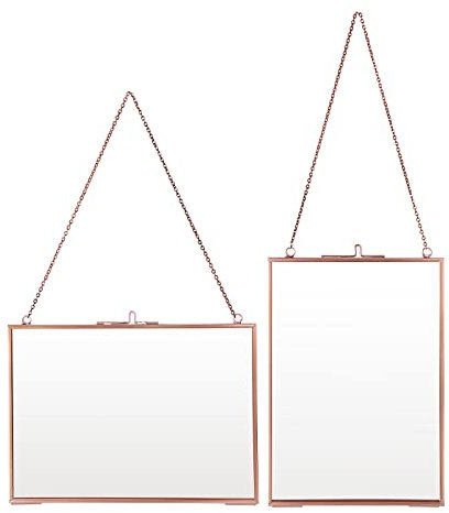 SUMNACON Set of 2 Rose Gold Glass Hanging Picture Frame Wall Artwork Display Frame, Decorative Wall Mounted Photo Frame Hanging Frame for Picture, Artwork, Specimen (5*7 inch, Horizontal and Vertical)