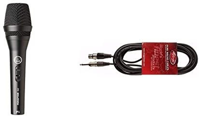 AKG P5s Professional Dynamic Live Vocal Microphone With Switch & Stagg SMC3XP 3m XLR to Jack Cable - Black