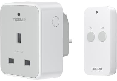 TESSAN Remote Control Plug Socket UK, Remote Socket with 30m Operating Range, Programmable Wireless Plug for Household Appliances