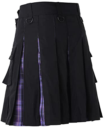Skotsk kilt, klassisk kjol, rutig kjol för män, med fickor, kort skotskjol, rutig, kilt, skotsk klassisk med kontrastfickor, skotsk stil, individualitet, vintage, V lila, XXL