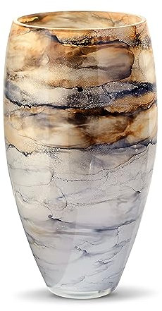 Terroso - Vase - Verre Couleur Sable soufflé à la Bouche - Aspect Luxueux, élégant et stylé - 38 cm de Haut - Aspect marbre - Vase à Fleurs