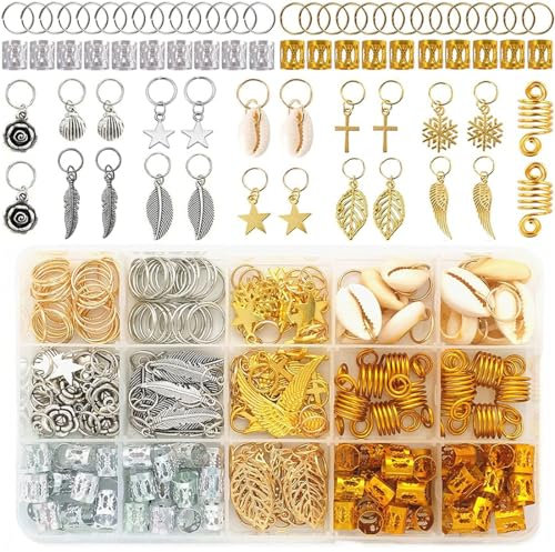 YOYEAH 220 Stk Dreadlocks Schmuck Haarringe, Haarschmuck Ringe gold/silber, Haarspiralen Clips, Braids Schmuck, Piraten Haarschmuck für Damen & Herren, Haarschmuck Piratin
