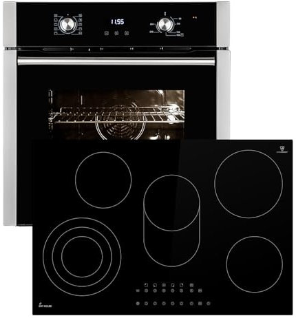 Autarkes Herdset | 60cm Einbaubackofen EB8005ED | 77cm Kochfeld KK7705RL | Pizzafunktion | Grill | Umluft | Heißluft | Automatik-Timer | 2-fach Wärmeschutzverglasung | Kindersicherung | SET8005KK77RL