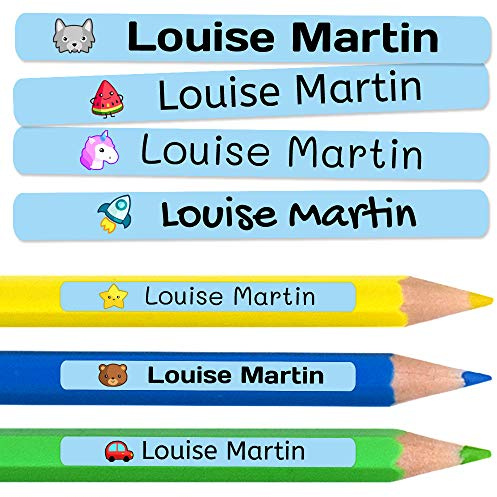 100 etichette adesive personalizzate per matite, penne e pennarelli. Adesivi scolastici con nome per contrassegnare gli oggetti. Adesivi impermeabili per scuola. Misura 4,6 x 0,6 cm