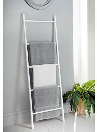 Saxony® Towel Rail Freestanding Wooden Ladder Corner Wooden Furniture Bathroom Laundry Living Room Hand Towels Display Free Standing Clothes Rails Stand White