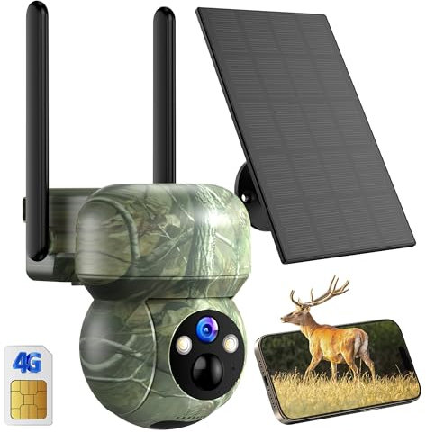 PEEIPM 4G LTE Überwachungskamera Aussen Solar Wildkamera: 2K Überwachungskamera Akku mit SIM Karte - Outdoor Kamera Kabellos mit Bewegungsmelder Wasserdicht Nachtsicht Farbe