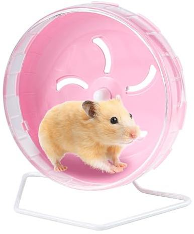 8.4 Inch Silent Hamster Wheel, Adjustable Stand Syrian Hamster Wheel, Small Animals Running Exercise Wheels for Guinea Pig, Gerbil, Chinchilla (Pink)
