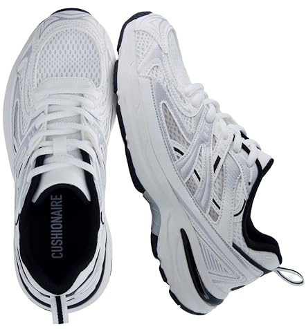 CUSHIONAIRE Sonic Casual Womens Walking Sneakers, Comfortable Lace-Up Chunky Tennis Shoes for Women with Memory Foam, WHITE/BLACK 11