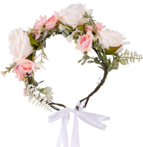 Blomkrona hårkrans boho blomkrans ros blommig blomkrans hår konstgjorda blommor krona hår krans blomkrans för karneval bröllop fester flickor kvinnor