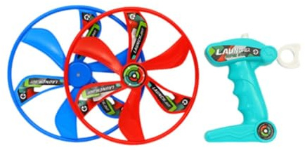 Luwecf Pull String Flying Disc Toy Flying Toy Flying Disc Launcher Toy - 1 Launchers & 2 Discs,Outdoor Flying Disc Helicopters Toys Autism Sensory Equipment for for Ages 4-8 Children Birthday Gifts