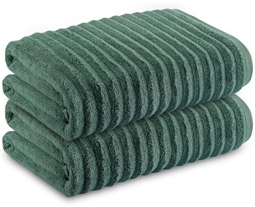 Towelogy® Luxurious Hand Towels For Bathroom - Super Soft Bamboo & Cotton Blend, Pack Of 2 Ultra Absorbent Hotel Quality Ribbed Bathroom Hand Towels Set 50x80cm (Forest Green)