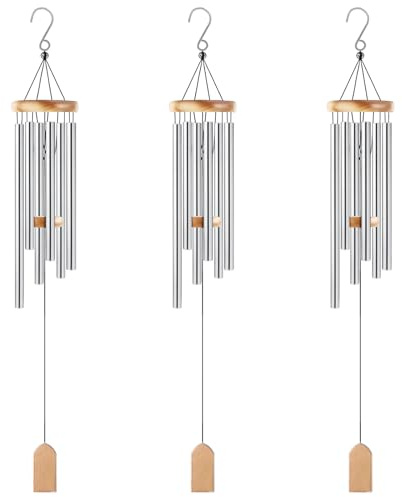 MIVIDE 3 Stück Windspiele für Draußen Hängend, 75 cm Metall Windspiel Anhänger, Weißholz Wind Chimes, Klangspiel Windspiel Rohr für Draußen Heimdekoration Garten Terrasse Geschenke