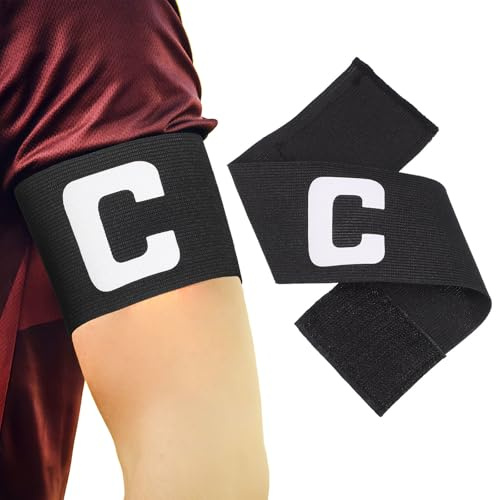 Housoutil Football Captain Armbands, 2pcs Soccer Adjustable Captain Armband with Anti-Slip Design, C Band Breathable Nylon Soccer Accessories for Youth, Kids & Adult Players (Black)