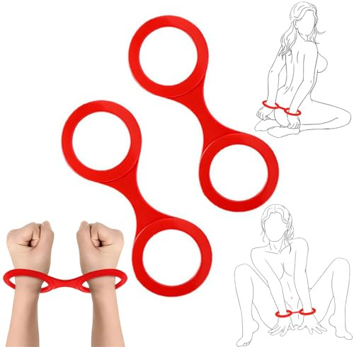 LINKWAY Manette in silicone costume prop, 2 manette per legare giocattolo per coppie, flessibile gomma per feste giocattolo per Halloween cosplay slip-on sicuro gomma silicone manette (rosso)