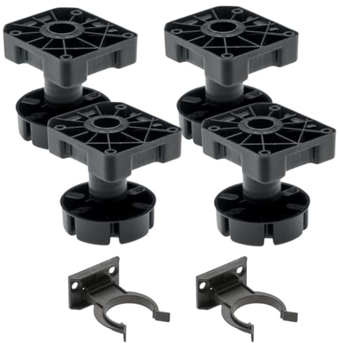 B2C Set of 4 Kitchen Cabinet Adjustable Feet Leg with Plinth Clips Heavy Duty 450kg Plastic Black Furniture Support Leveling Legs (H 95mm - 145mm)