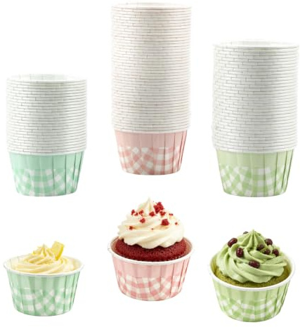 150 stycken muffinsformar papper, muffinsformar, muffinsformar, muffinsform, papper, muffinsformar för bröllop, halloween, födelsedag, fest, färgglada, (rutmönster)