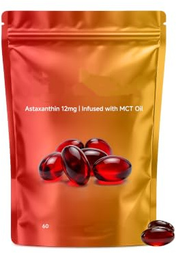 Astaxantin 12 mg med Mct-olja | Antioxidantstöd | 2 månaders förbrukning | För stöd av hud, ögon, hjärta, immunförsvar och leder | Färsk mikroalgkälla | Liposomantioxidant