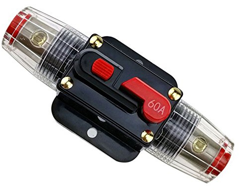 RKURCK 12V-24V DC 60 Amp Circuit Breaker, Fuse Holder, Inline Fuse Block For Car Audio Solar Inverter System Protection (60A)