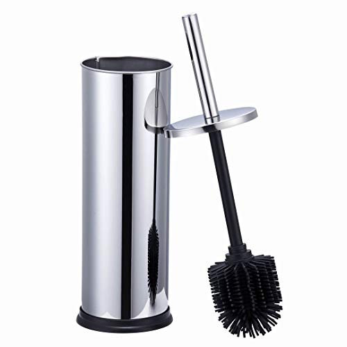 VINN DUNN TOP Stainless Steel Toilet Brush Holder with Silicone Brush for bathroom/hotel/home,103 x 103 x 380 mm(Chrome)
