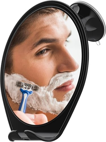 HONEYBULL Fogless Shower Mirror with Suction Mount & Swivel – Anti-Fog Acrylic Bathroom Mirror for Shaving – Built-in Razor Holder, Easy Install (Black, Regular)