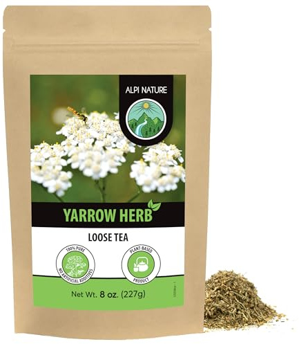 Alpi Nature Yarrow Tea 8 oz 227g, Dried and Cut Yarrow Herb, Loose Leaf Tea for Herbal Infusion