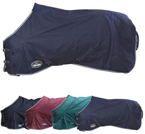 Marengos - Regendecke 600D Comfort – Pferdedecke mit Innenfutter – ideal als Weidedecke – wasserdicht & atmungsaktiv – mit Kreuzgurten, Gehfalten & Schweiflatz – Marine – 155cm
