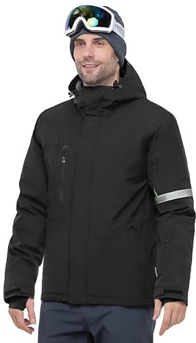 33,000ft Herren Skijacke Wasserdichte Winddichte Warme Outdoorjacke Winterjacke Funktionsjacke Atmungsaktive Snowboardjacke Softshell Jacke mit Kapuze, Schwarz L