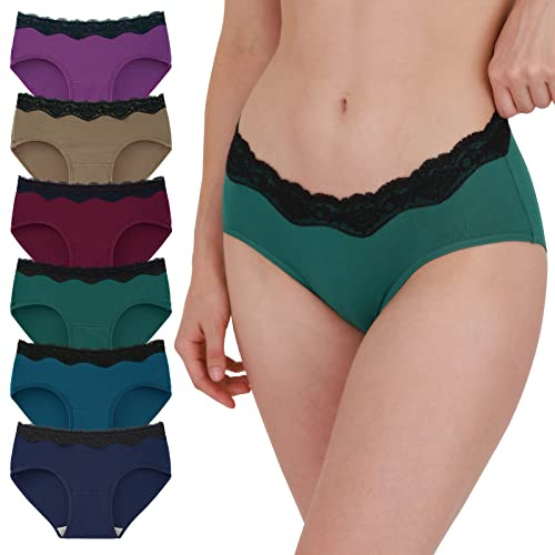 INNERSY Culotte Femme Coton Stretch sous Vetement Dentelle Sexy Slip Taille Basse Lot de 6 (42, Multicolore Foncé)