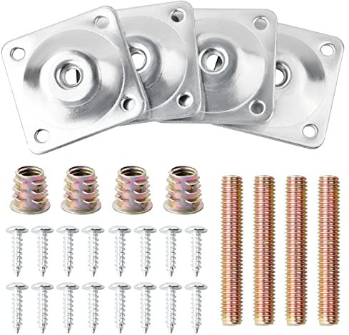Catime 4 Sets Metal Leg Mounting Plates with Hanger Bolts Screws, Furniture Legs Attachment Plates, M8 Sofa Legs Fixing Brackets for Table Sofa Couches Chairs Furniture Legs (Silver)