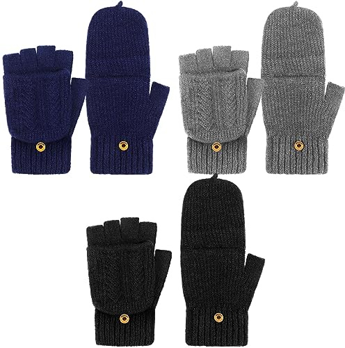 SATINIOR 2 Paia Guanti senza Dita Convertibili in Maglia Guanti Flip Top Invernali Manopole Mezze Dita con Copertura (Colorato)