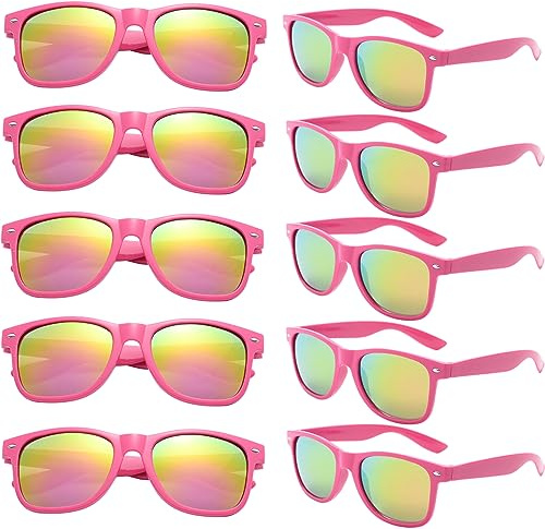 FSMILING Set Occhiali Da Sole Colorati Rosa A Specchio Per Donne Uomo Adulto Festa (10 Pack)