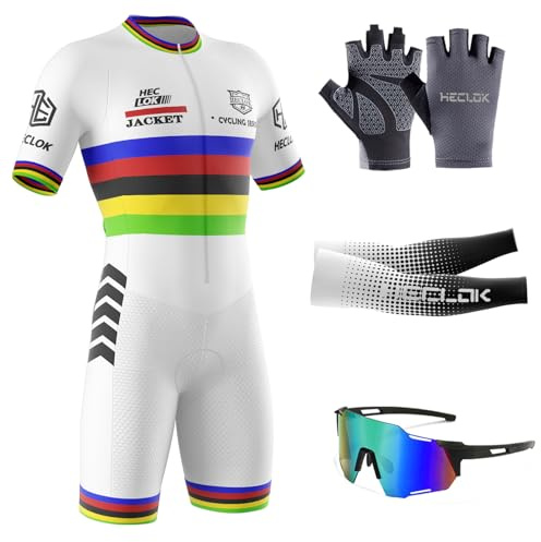 Tuta da Triathlon a Maniche Corte da Uomo,da 3 Tasche，Abbigliamento Ciclismo monopezzo MTB Body Trisuit Cycling Skinsuit with Gel Pad per Nuoto/Corsa/Ciclismo, Men's Trisuit (TYP-2,S)