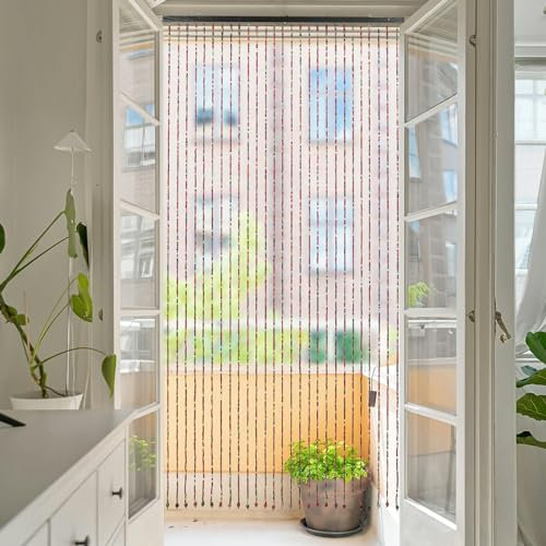 Cortina de perlas, 90 x 175 cm, cortina de cuentas de cristal, mosquitera para puerta de balcón, mosquitera para puerta de balcón, protección contra insectos, cortina transparente, decoración de