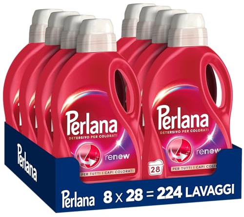 Perlana Detersivo Colorati (8 confezioni da 28 lavaggi), Detersivo lavatrice liquido per tutti i capi colorati, Detersivo colorati per pulizia delicata e colori e fibre rinnovati