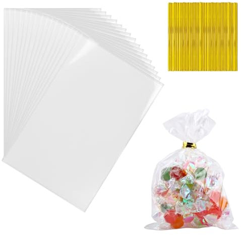 200 Stück Süßigkeiten Tüten Cellophantüten Klein 15x10 cm, Zellophantüten Durchsichtige tüten Kleine tüten, Durchsichtige Tüten candy bar tüten für Süssigkeit Geburtstag plätzchentüten