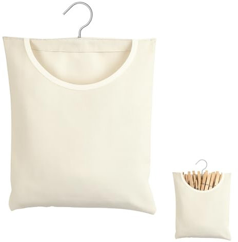 Peg Bag Clothespin Storage Bag Pegs for Washing Line with Reusable Washable Hanging Pegs and 32 x 28 cm Basket for Washing Line Indoor Outdoor (White)