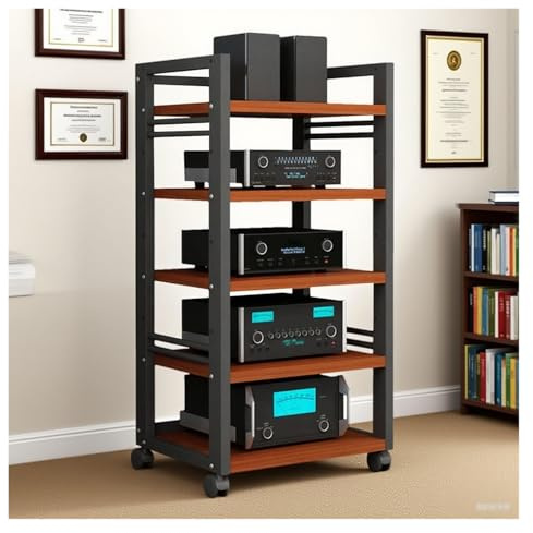 Estante AV de 5 niveles – Soporte de medios móvil resistente para refrigeración de flujo de aire estéreo para reproductores de CD/DVD, ideal para uso en casa, oficina, teatro, solución de