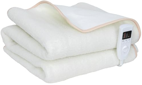 HOMCOM Heizdecke Elektrische Wärmedecke, Wärmedecke mit Abschaltautomatik Überhitzungsschutz, Maschinenwaschbar, 5 Heizstufen & 10 Stunden Timer, Fleece, 160x140cm für Bett & Sofa, Creme