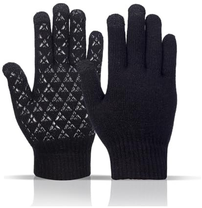 XYTAHDM Gants Velo Homme 1 paire de gants tricotés en acrylique pour l'extérieur, isolants et tactile (noir, antidérapants avec impression en caoutchouc)